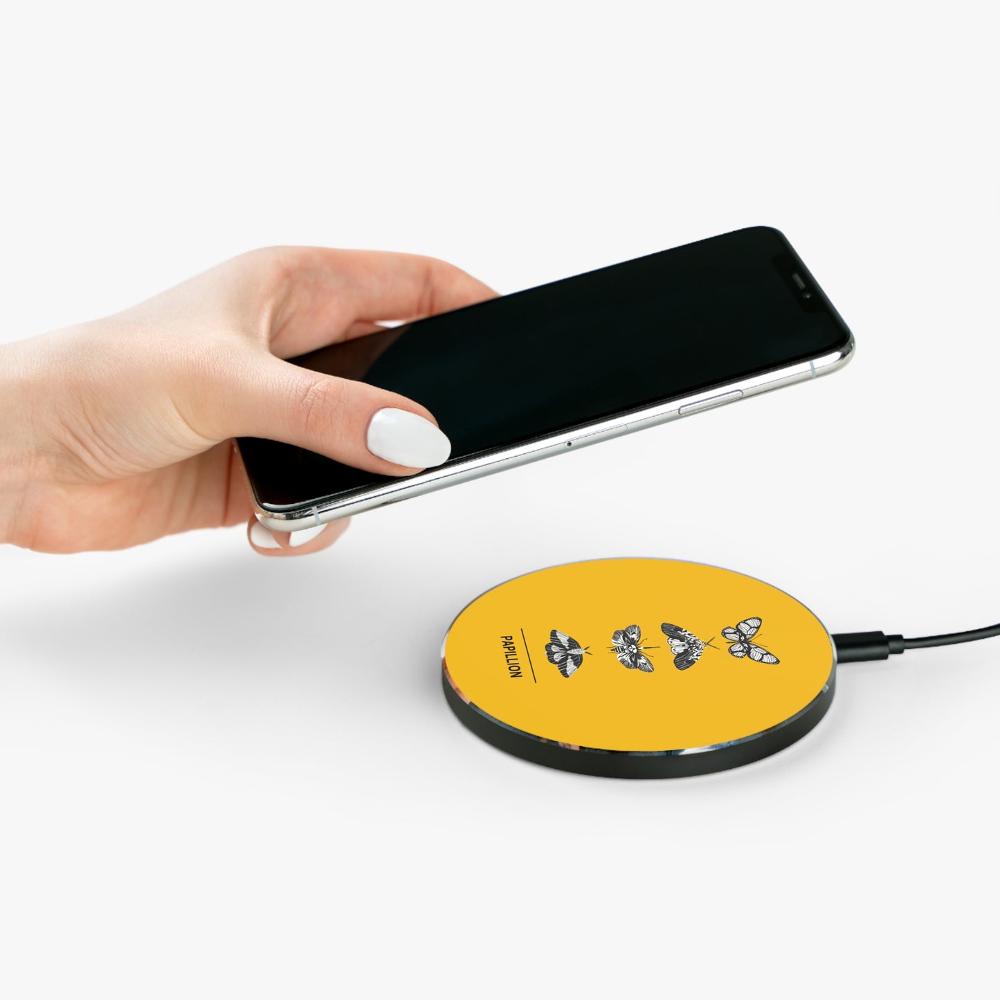 Artistic Papillion Yellow Wireless Charger, Butterfly Decor, Eco-Friendly Gift, Fast Charging Station, Modern Desk Accessory