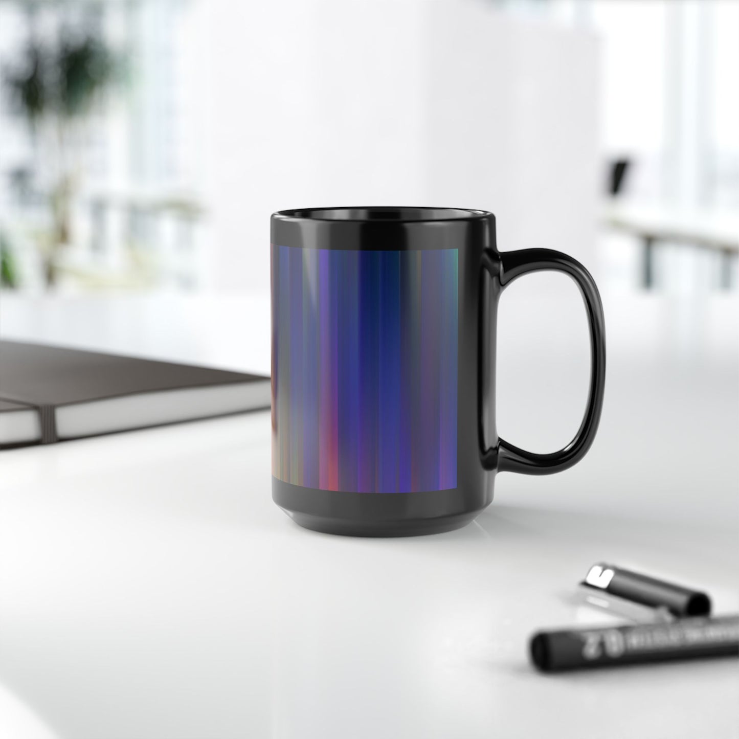Colorful Stripes 15oz Black Mug, Vibrant Coffee Cup, Artistic Drinkware, Unique Gift for Art Lovers, Rainbow Ceramic Mug, Stylish Kitchen