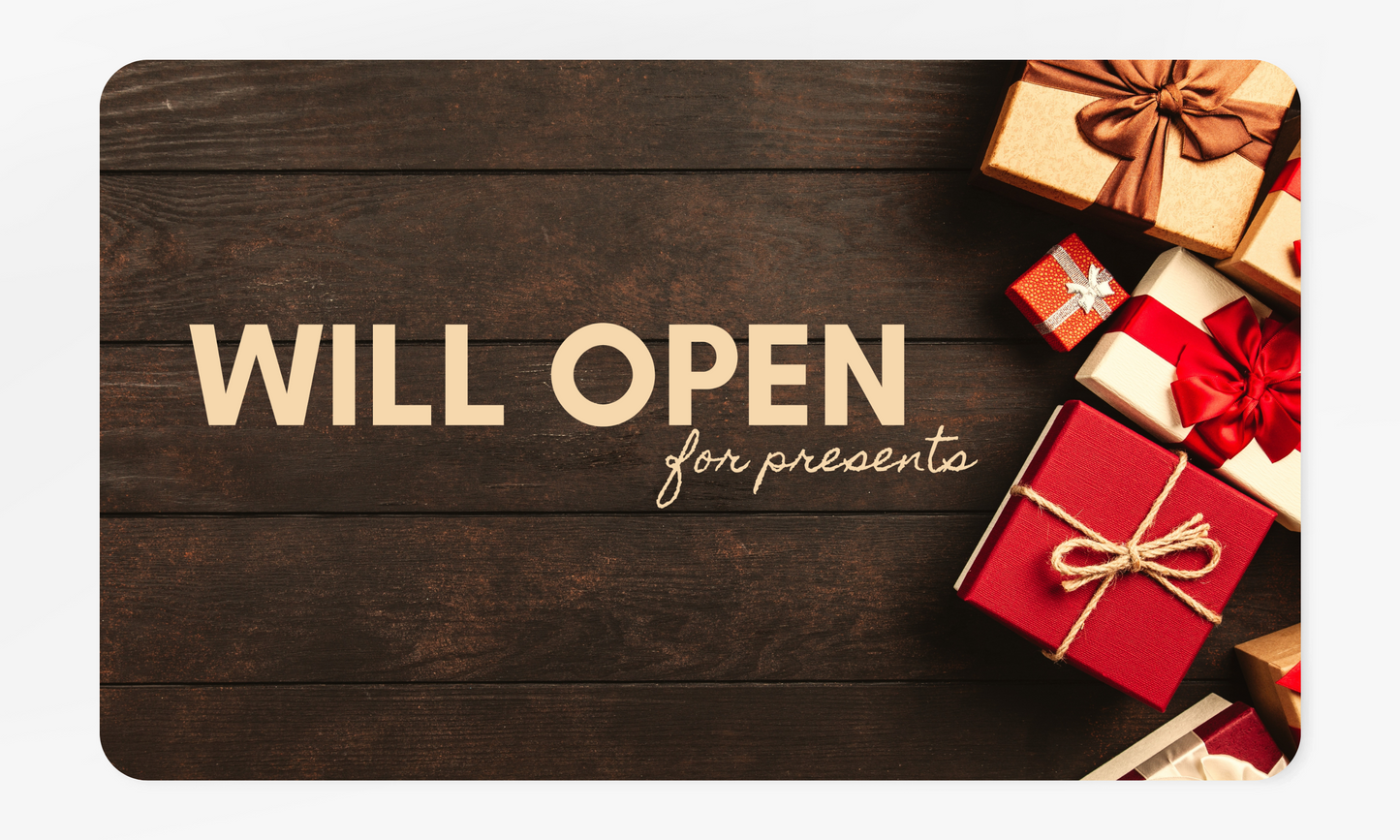 WILL OPEN for Presents - Festive Polyester Doormat, Perfect for Holiday Greetings, Christmas Decor, Front Porch Welcome, Seasonal Decor, Gift for Homeowners