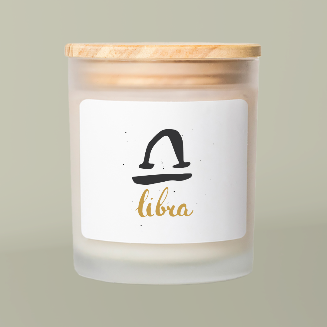 Libra Zodiac Frosted Glass Candle, 11oz - Astrological Gifts, Libra Decor, Birthday Present for Her, Meditation Candle, Home Fragrance