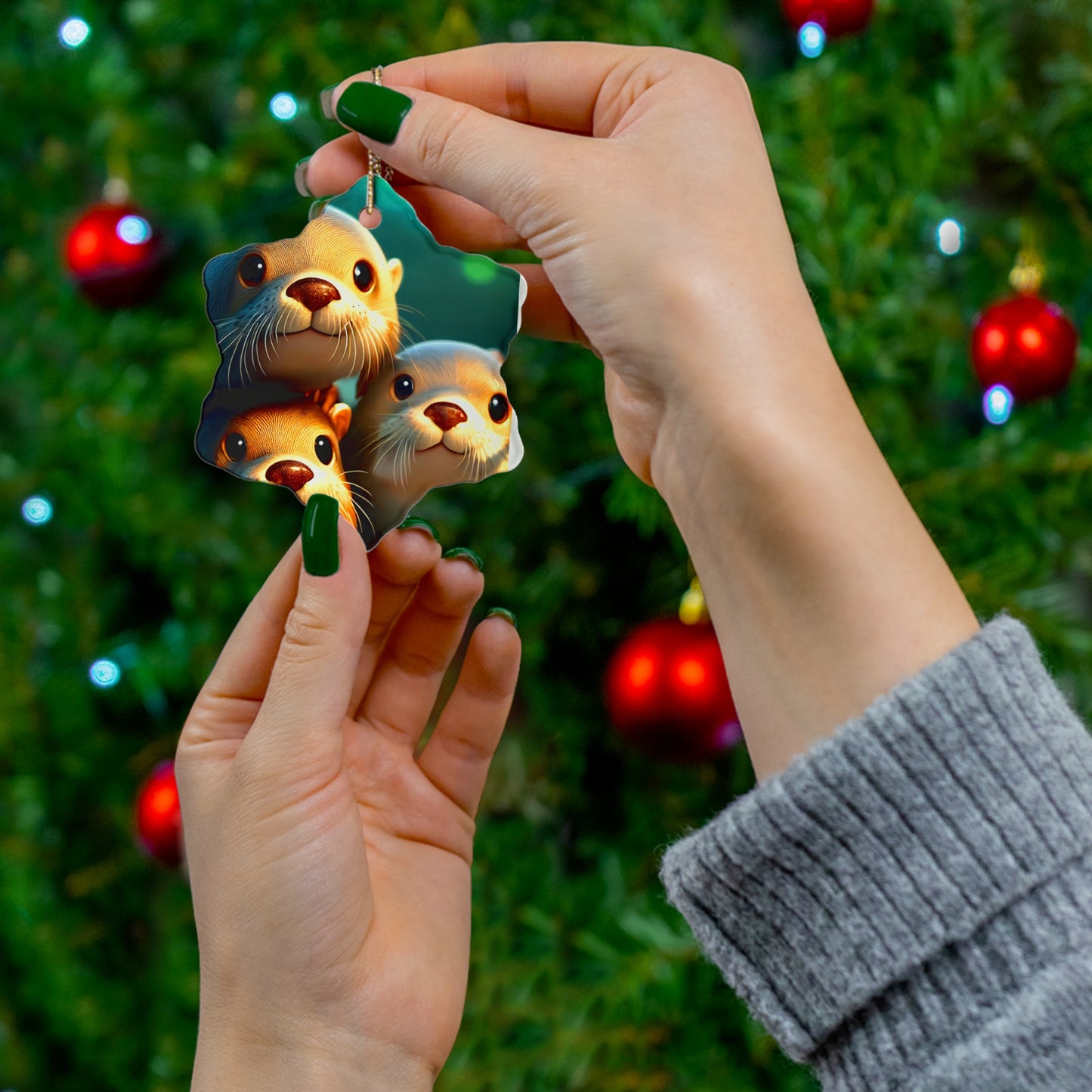 Adorable Otter Family Ceramic Ornament - Perfect for Holiday Decor
