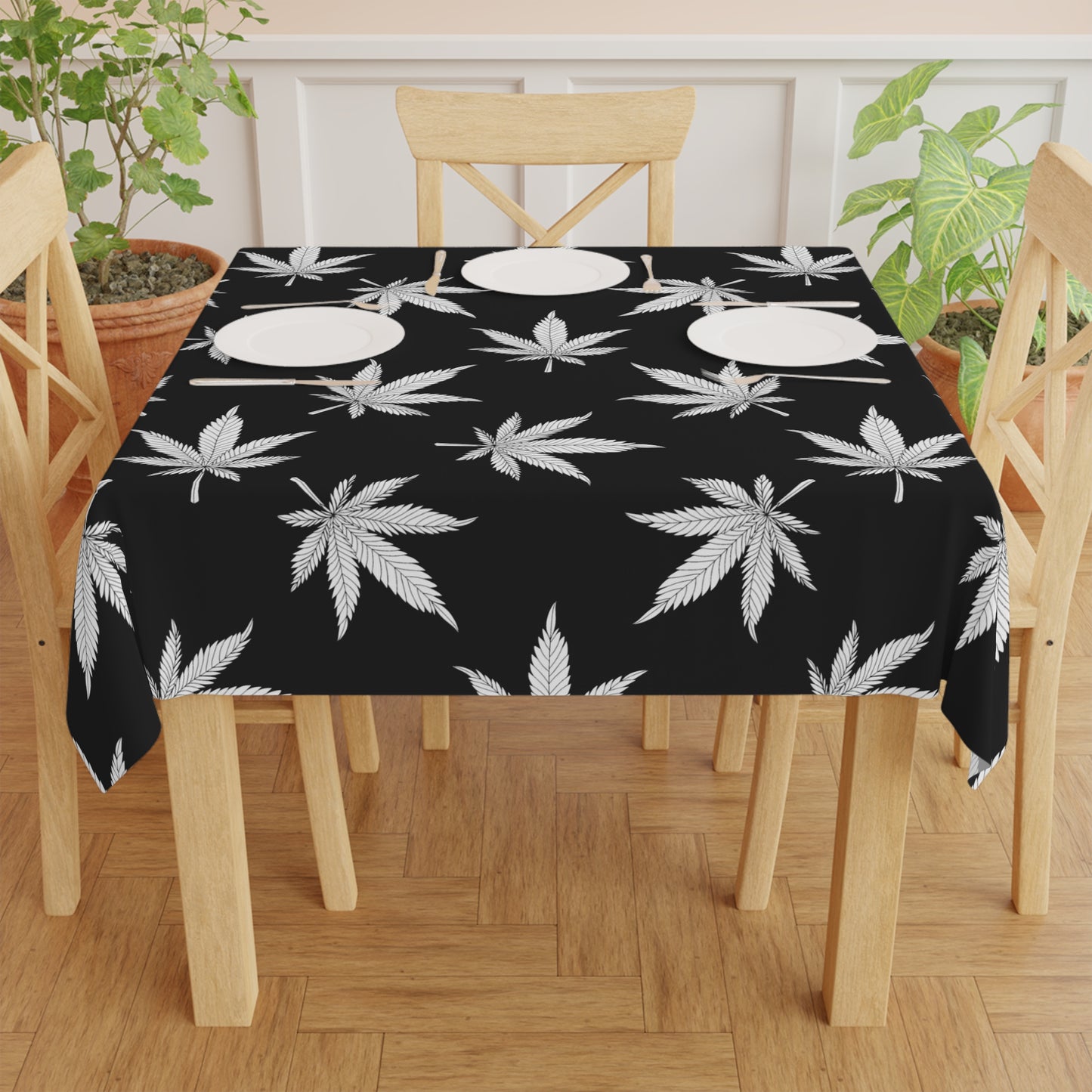 Modern Leaf Pattern Tablecloth, Bohemian Decor, Cannabis Theme, Party Table Cover, Unique Dining Experience, Gift for Herb Lovers, Outdoor