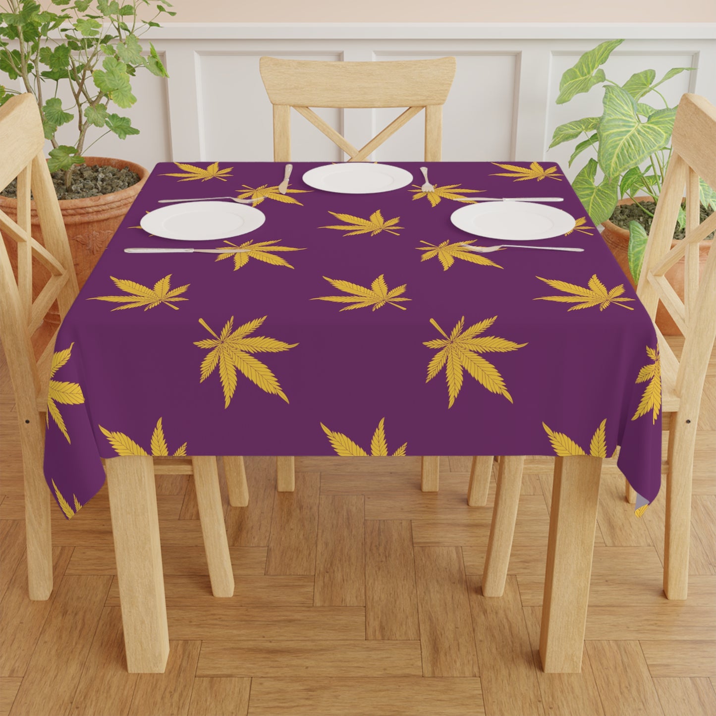 Vibrant Cannabis Leaf Tablecloth, Bohemian Dining Decor, Perfect for Parties, Festivals, and Everyday Use