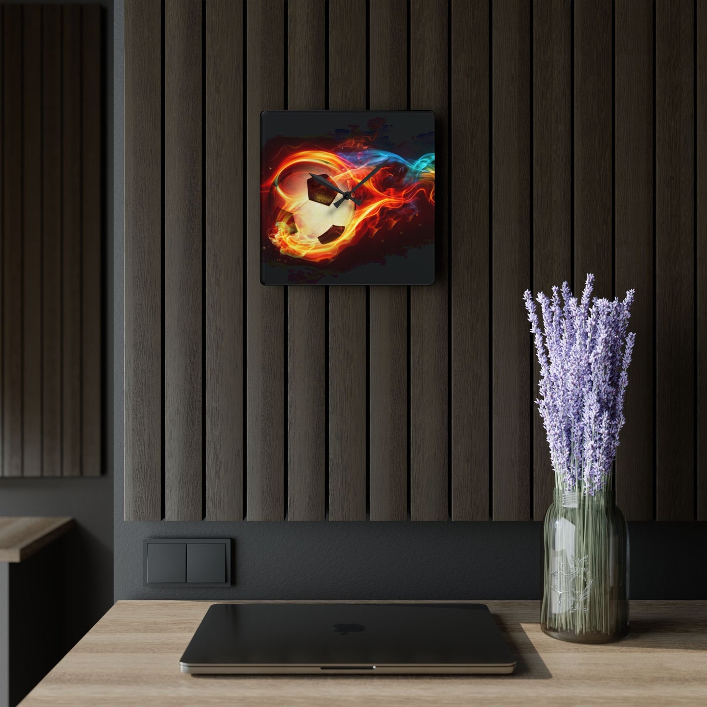 Flaming Soccer Acrylic Wall Clock - Perfect for Sports Fans, Gift for Soccer Lovers, Decorative Wall Art, Kids Room, Game Day Decor