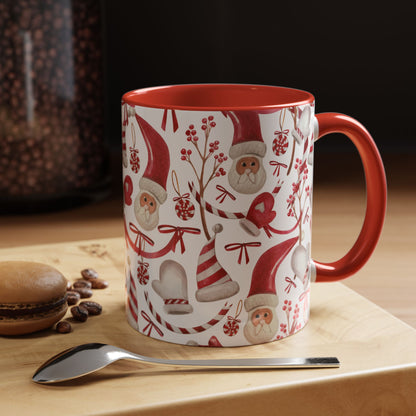 Santa Print Coffee Mug, Holiday Gift Red Interior Whimsical Christmas Cup, Festive Tea Mug, Xmas Ceramic Drinkware, Funny Beverage Gift