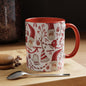 Santa Print Coffee Mug, Holiday Gift Red Interior Whimsical Christmas Cup, Festive Tea Mug, Xmas Ceramic Drinkware, Funny Beverage Gift