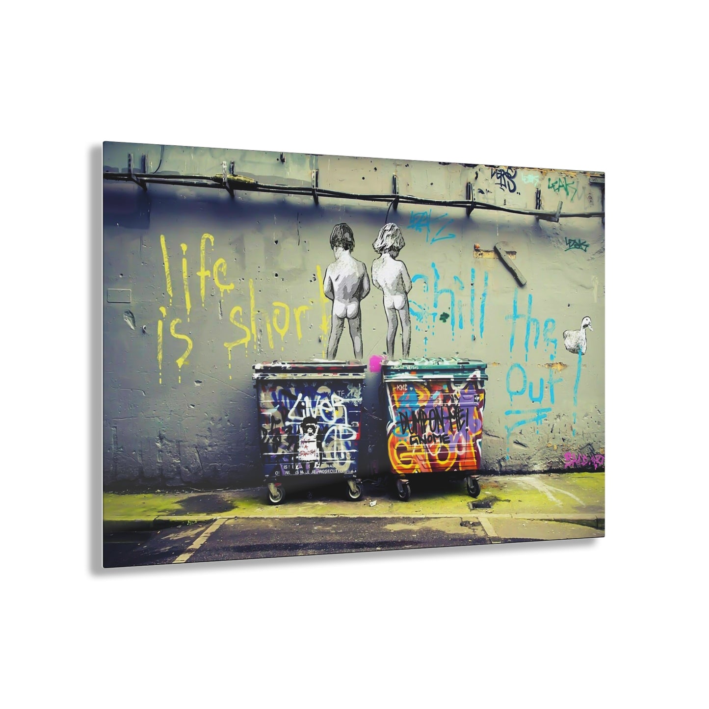 Banksy Life is Short - Urban Acrylic Print, Edgy Wall Art, Street Art Decor, Inspirational Home Decor, Gift for Art Lovers, Wall Decor