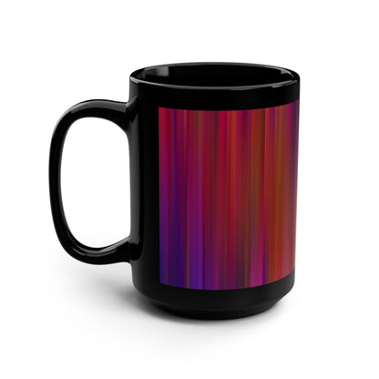 Colorful Stripes 15oz Black Mug, Vibrant Coffee Cup, Artistic Drinkware, Unique Gift for Art Lovers, Rainbow Ceramic Mug, Stylish Kitchen