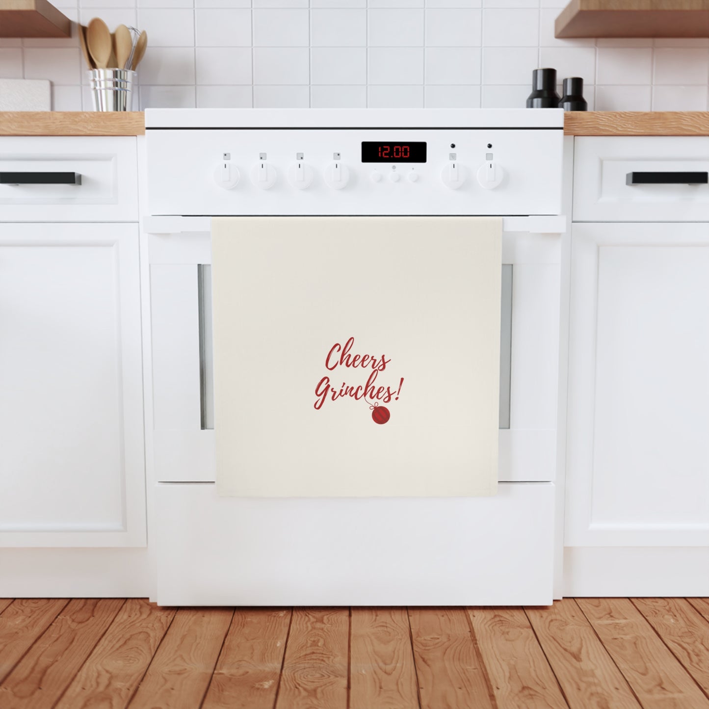 Cheers Grinches! - Festive Cotton Tea Towel, Perfect for Holiday Decor, Kitchen Gift, Christmas Party, Festive Table Setting, Seasonal
