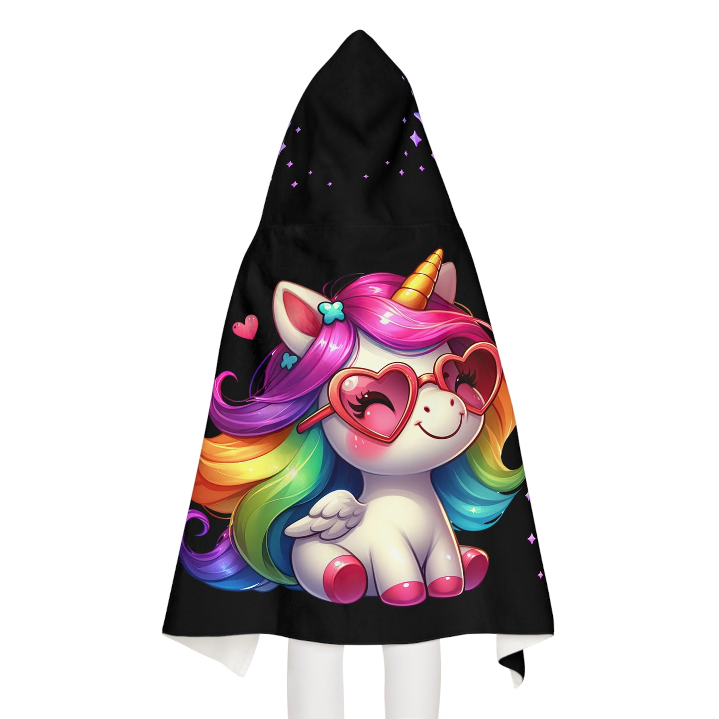 Unicorn Youth Hooded Towel, Cute Bath Towel, Kids Swim Towel, Rainbow Gifts, Toddler Waterwear, Cute Animal Towel - Black