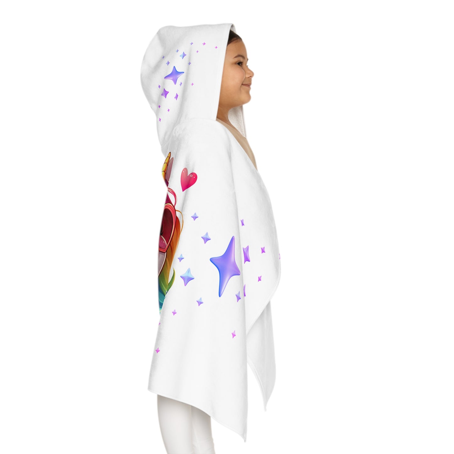 Unicorn Youth Hooded Towel, Cute Bath Towel, Kids Swim Towel, Rainbow Gifts, Toddler Waterwear, Cute Animal Towel - White