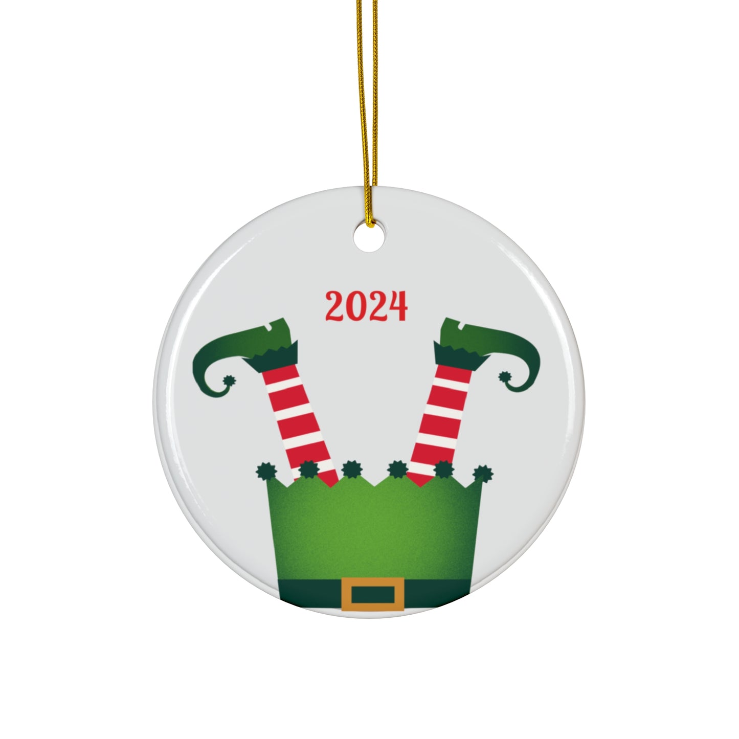 Upside Down Whimsical Elf Legs Ceramic Ornament, Christmas Tree Decoration, Holiday Decor, Unique Gift, Elf-Themed Ornament 2024