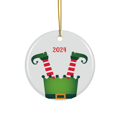 Upside Down Whimsical Elf Legs Ceramic Ornament, Christmas Tree Decoration, Holiday Decor, Unique Gift, Elf-Themed Ornament 2024