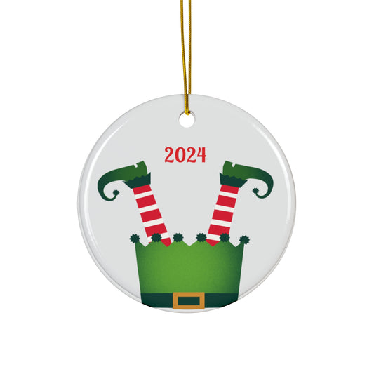Upside Down Whimsical Elf Legs Ceramic Ornament, Christmas Tree Decoration, Holiday Decor, Unique Gift, Elf-Themed Ornament 2024