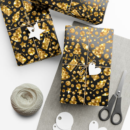Elegant Gold and Black Gift Wrap Papers for Special Occasions, Holiday Wrapping Paper, Birthday Gift Wrap, Christmas Gift Wrap, Chic