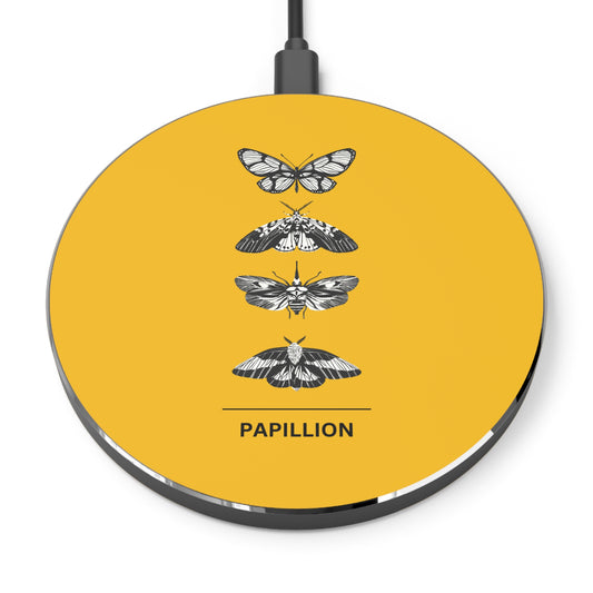 Artistic Papillion Yellow Wireless Charger, Butterfly Decor, Eco-Friendly Gift, Fast Charging Station, Modern Desk Accessory