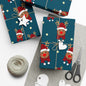 Wrapping Paper, Cute Rudolf with Santa Hat Pattern, Dark Teal Christmas Gift Wrap, Unique and Fun Holiday Packaging, Festive Xmas Decor,