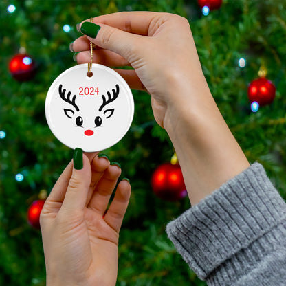 Reindeer Face Ceramic Ornament, Holiday Decor, Christmas Keepsake, Personalized Decoration, Winter Gifts, 2024 Ornament