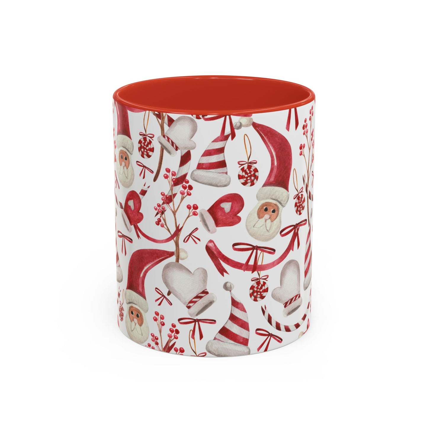 Santa Print Coffee Mug, Holiday Gift Red Interior Whimsical Christmas Cup, Festive Tea Mug, Xmas Ceramic Drinkware, Funny Beverage Gift
