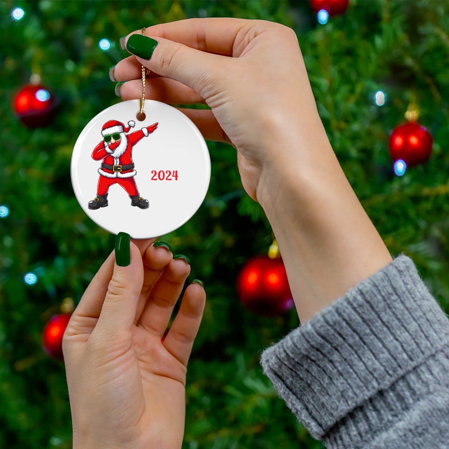 Dabbing Santa Ceramic Ornament, Holiday Decoration, Christmas Gift, 2024 Keepsake, Fun Tree Decor
