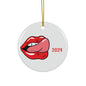 Lips Playful 2024 Ceramic Ornament - Fun Holiday Decor, Unique Gift, Quirky Home Accent, Party Favors, Festive Keepsake