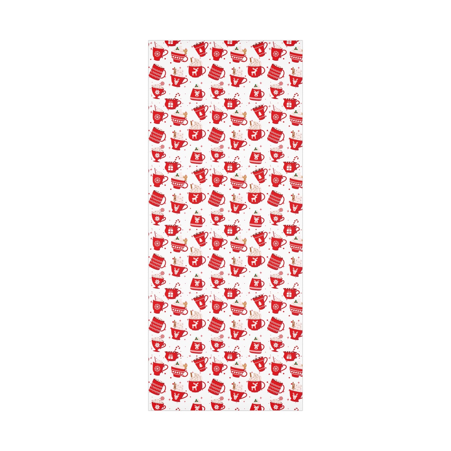 Christmas Mugs, Holiday Gift Wrap Paper, Hot Cocoa Cups, Festive Drinkware, Gingerbread Patterned, Red and White Decor, Xmas Party Supplies