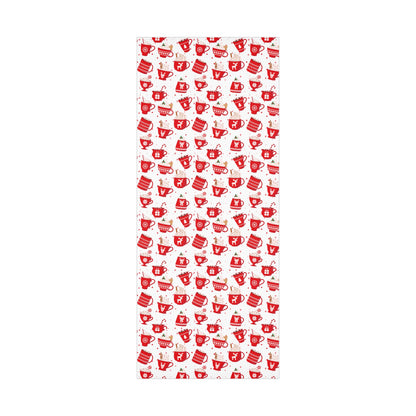 Christmas Mugs, Holiday Gift Wrap Paper, Hot Cocoa Cups, Festive Drinkware, Gingerbread Patterned, Red and White Decor, Xmas Party Supplies