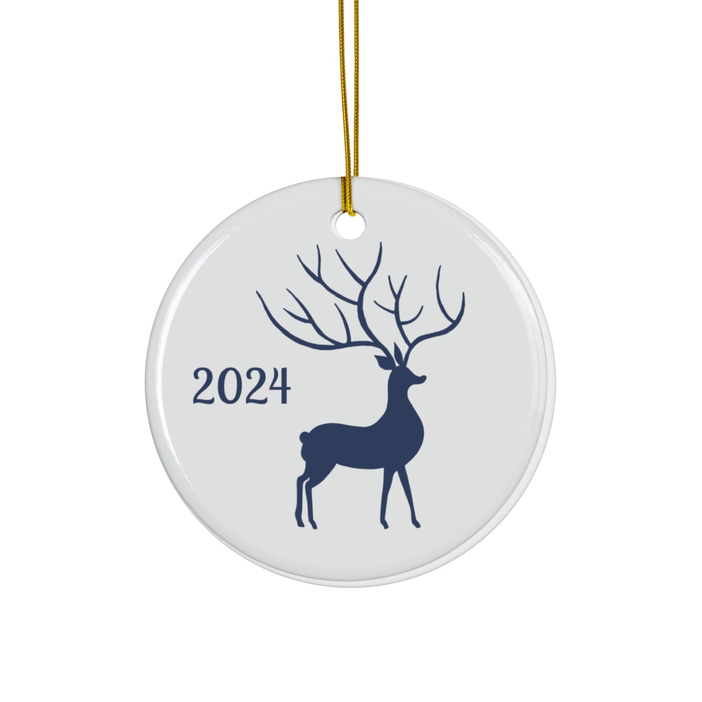 Navy Reindeer Ceramic Ornament, 2024 Holiday Decor, Christmas Gift, Keepsake, Home Decoration, Winter Wonderland Style