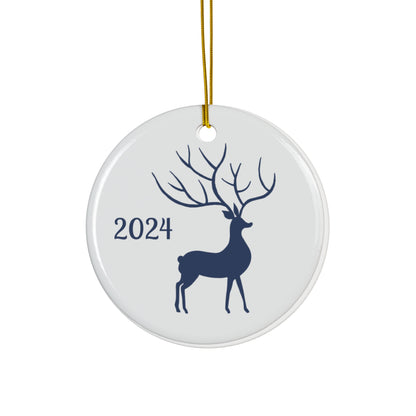 Navy Reindeer Ceramic Ornament, 2024 Holiday Decor, Christmas Gift, Keepsake, Home Decoration, Winter Wonderland Style