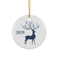 Navy Reindeer Ceramic Ornament, 2024 Holiday Decor, Christmas Gift, Keepsake, Home Decoration, Winter Wonderland Style
