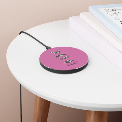 Papillon Butterfly Pink Wireless Charger, Fast Charging Pad, Floral Phone Stand, Unique Gift, Home Office Decor, Eco-Friendly
