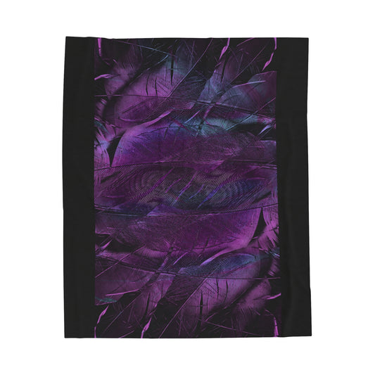 Purple Feather Print Velvet Throw Blanket, Cozy Home Decor, Gift for Her, Bohemian Vibes, Stylish Blanket for All Occasions