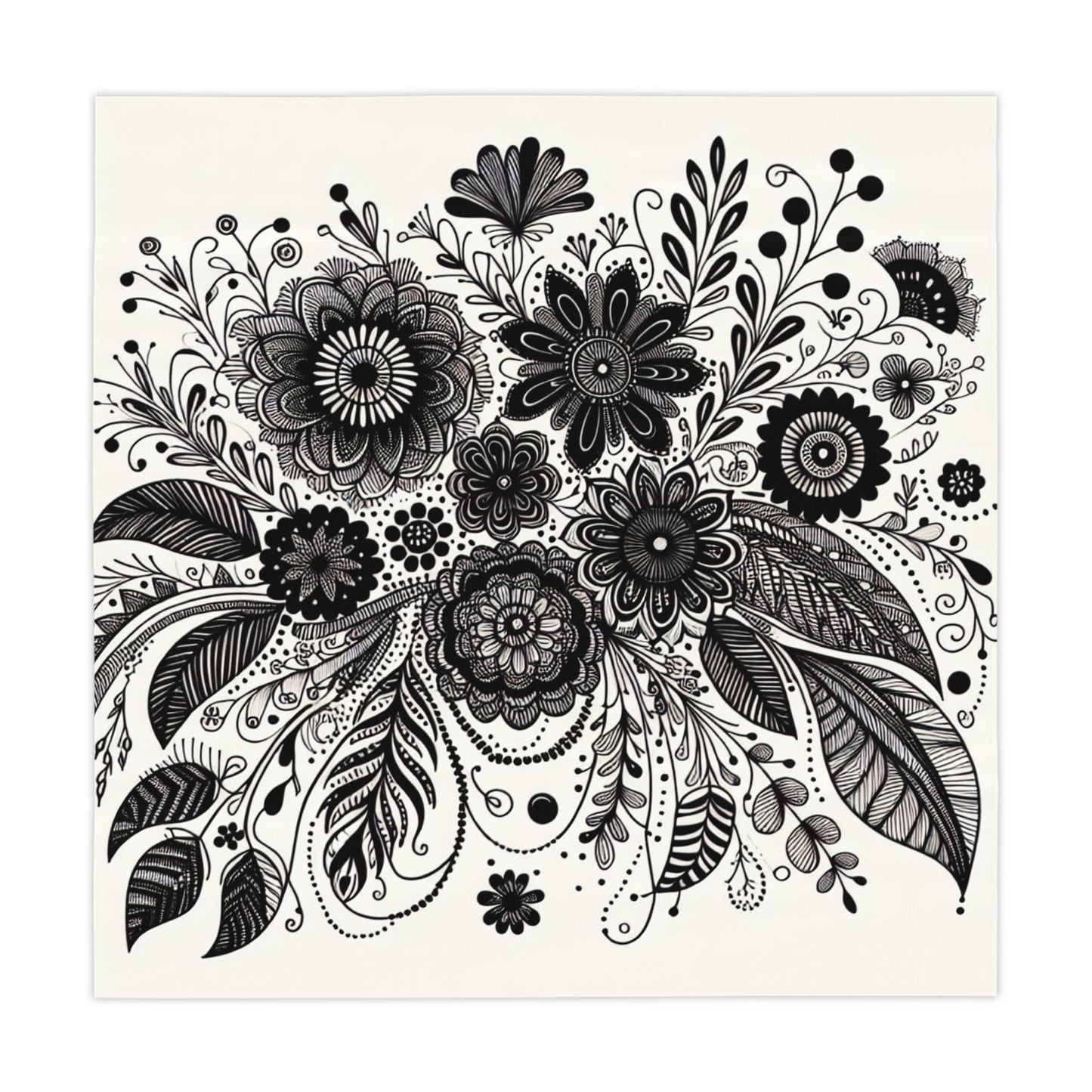 Bohemian Floral Tablecloth - Elegant Home Decor for Gatherings, Weddings, Picnics, Black and White Floral Design, Dining Room Accessory,