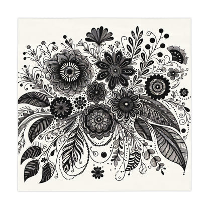 Bohemian Floral Tablecloth - Elegant Home Decor for Gatherings, Weddings, Picnics, Black and White Floral Design, Dining Room Accessory,