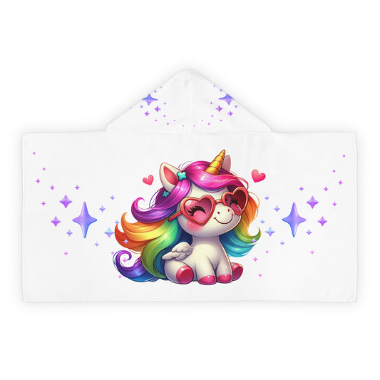 Unicorn Youth Hooded Towel, Cute Bath Towel, Kids Swim Towel, Rainbow Gifts, Toddler Waterwear, Cute Animal Towel - White