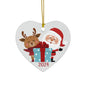 Christmas Heart Ceramic Ornament, Cute Santa and Reindeer Design, Holiday Decor, 2024 Ornament, Festive Gift Idea, Tree Decoration