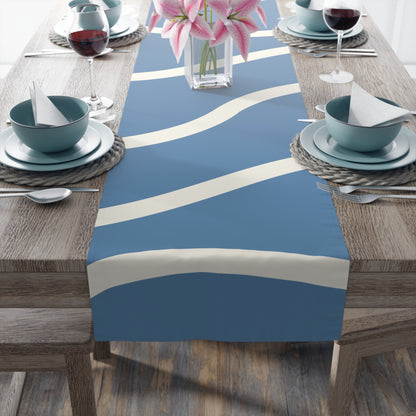 Stylish Blue and Cream Modern Minimalist Design, Dining Accent - Table Runner (Cotton, Poly)