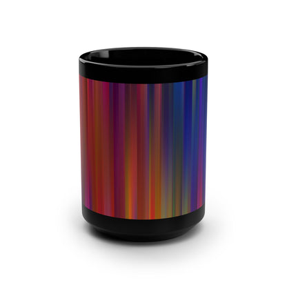 Colorful Stripes 15oz Black Mug, Vibrant Coffee Cup, Artistic Drinkware, Unique Gift for Art Lovers, Rainbow Ceramic Mug, Stylish Kitchen