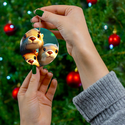 Adorable Otter Family Ceramic Ornament - Perfect for Holiday Decor