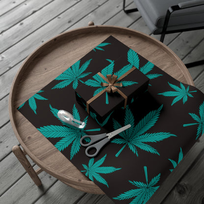Stylish Cannabis Gift Wrap Papers, Perfect for Birthdays, Holidays, Eco-Friendly Wrapping, Stoner Gift Ideas, Unique Wrap - Black & Green