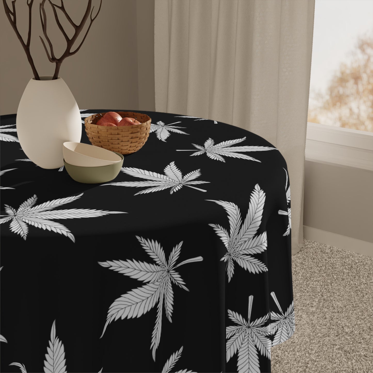 Modern Leaf Pattern Tablecloth, Bohemian Decor, Cannabis Theme, Party Table Cover, Unique Dining Experience, Gift for Herb Lovers, Outdoor