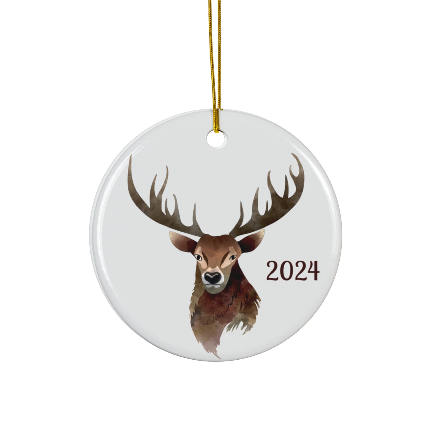 Personalized 2024 Ceramic Ornament, Rustic Deer Decor, Holiday Gift, Christmas Keepsake, Seasonal Home Decoration, Unique Gift Idea