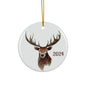 Personalized 2024 Ceramic Ornament, Rustic Deer Decor, Holiday Gift, Christmas Keepsake, Seasonal Home Decoration, Unique Gift Idea