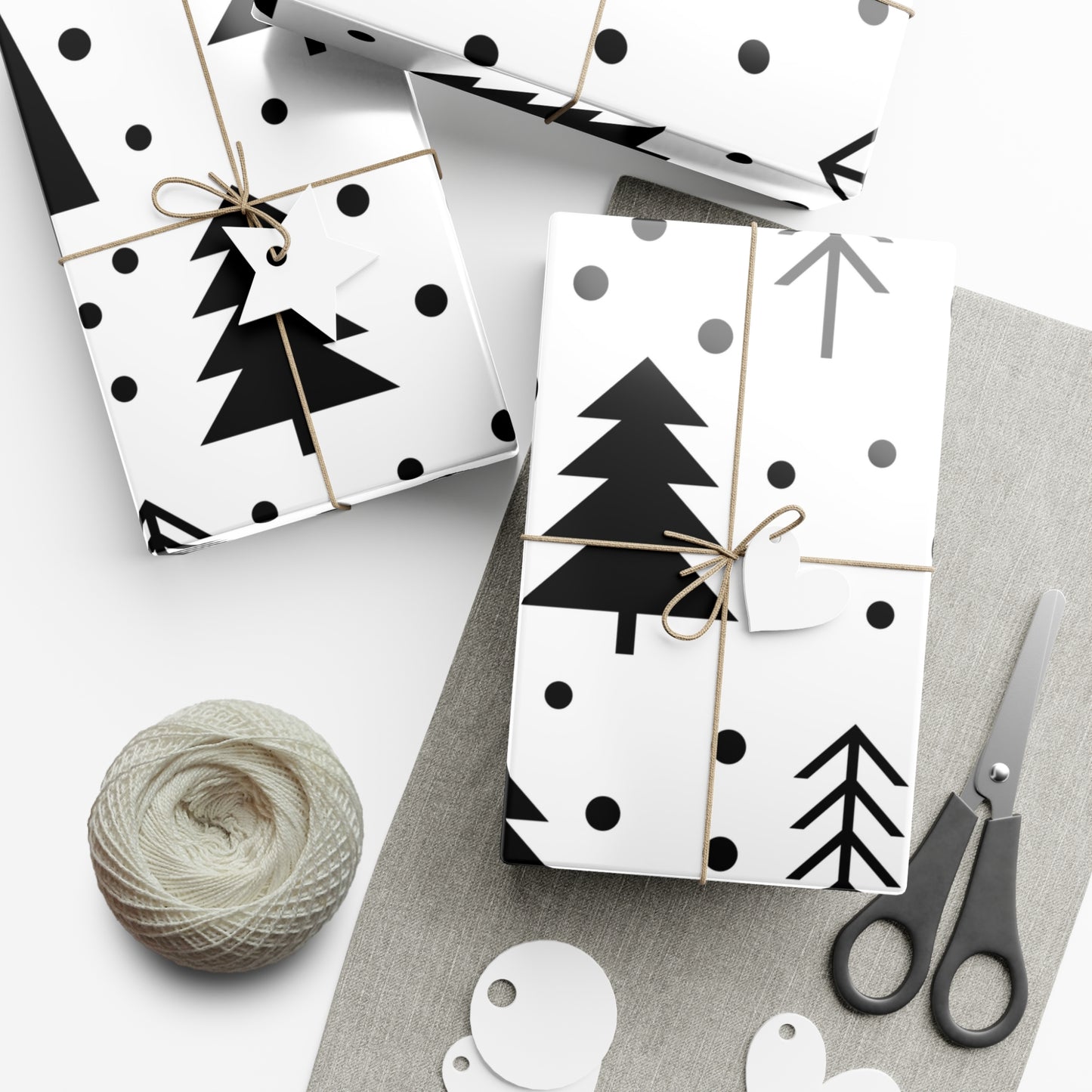 Gift Wrap Papers, Modern Black Geometric Christmas Trees Minimalist Wrapping Paper, Holiday Gift Decor, Xmas Supplies, Festive Craft Wrap