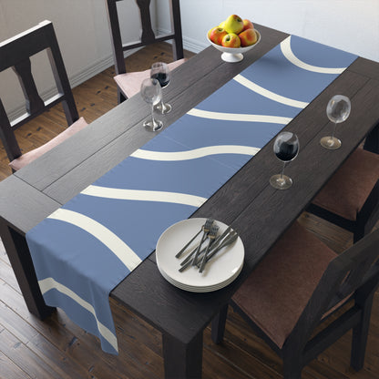 Stylish Blue and Cream Modern Minimalist Design, Dining Accent - Table Runner (Cotton, Poly)
