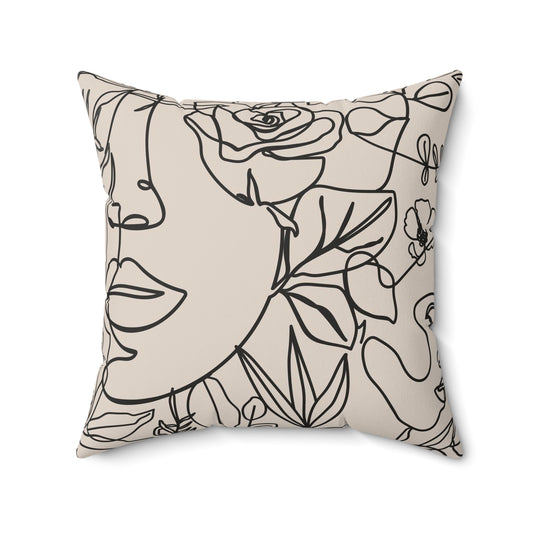 Minimalist Art Pillow for Home Decor, Floral Face Cushion, Modern Lounge Pillow, Gift for Her, Boho Chic Decoration