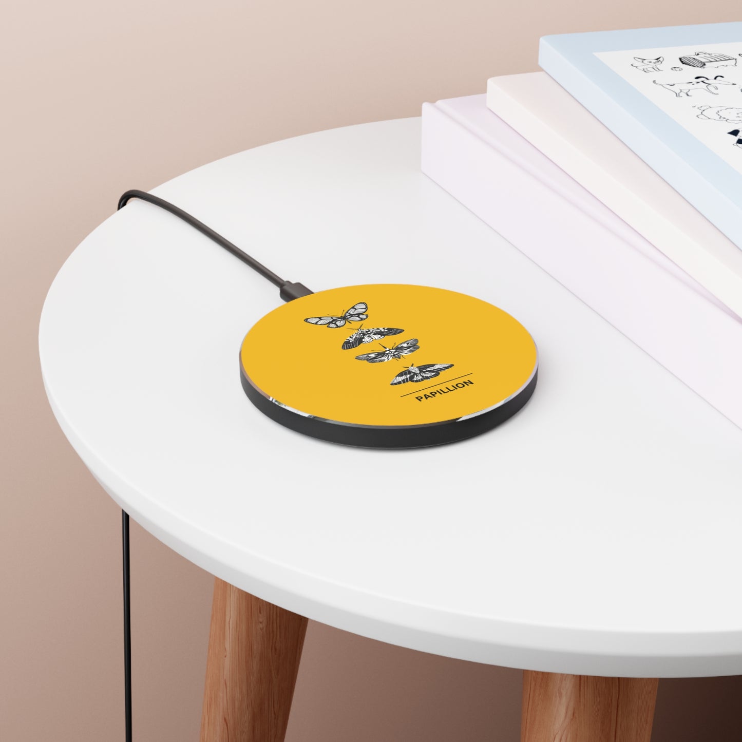 Artistic Papillion Yellow Wireless Charger, Butterfly Decor, Eco-Friendly Gift, Fast Charging Station, Modern Desk Accessory
