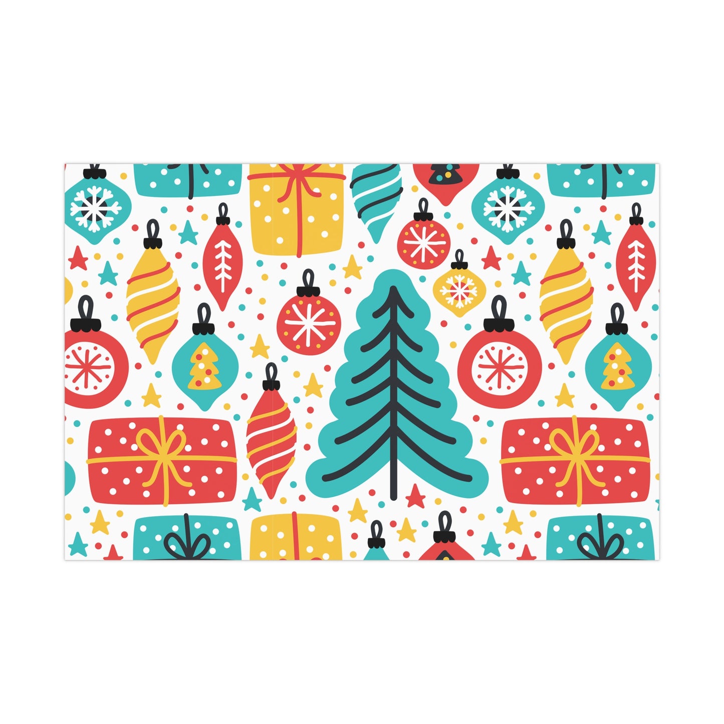 Gift Wrap Papers, Turquoise Christmas Trees and Ornaments, Colorful Holiday Gift Wrapping, Festive Wrapping Paper, Christmas Packaging