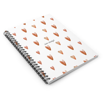Heart Pattern Spiral Notebook - Love Always, Cute Journal, Gift for Students, Wedding Planner, Valentine's Day Gift