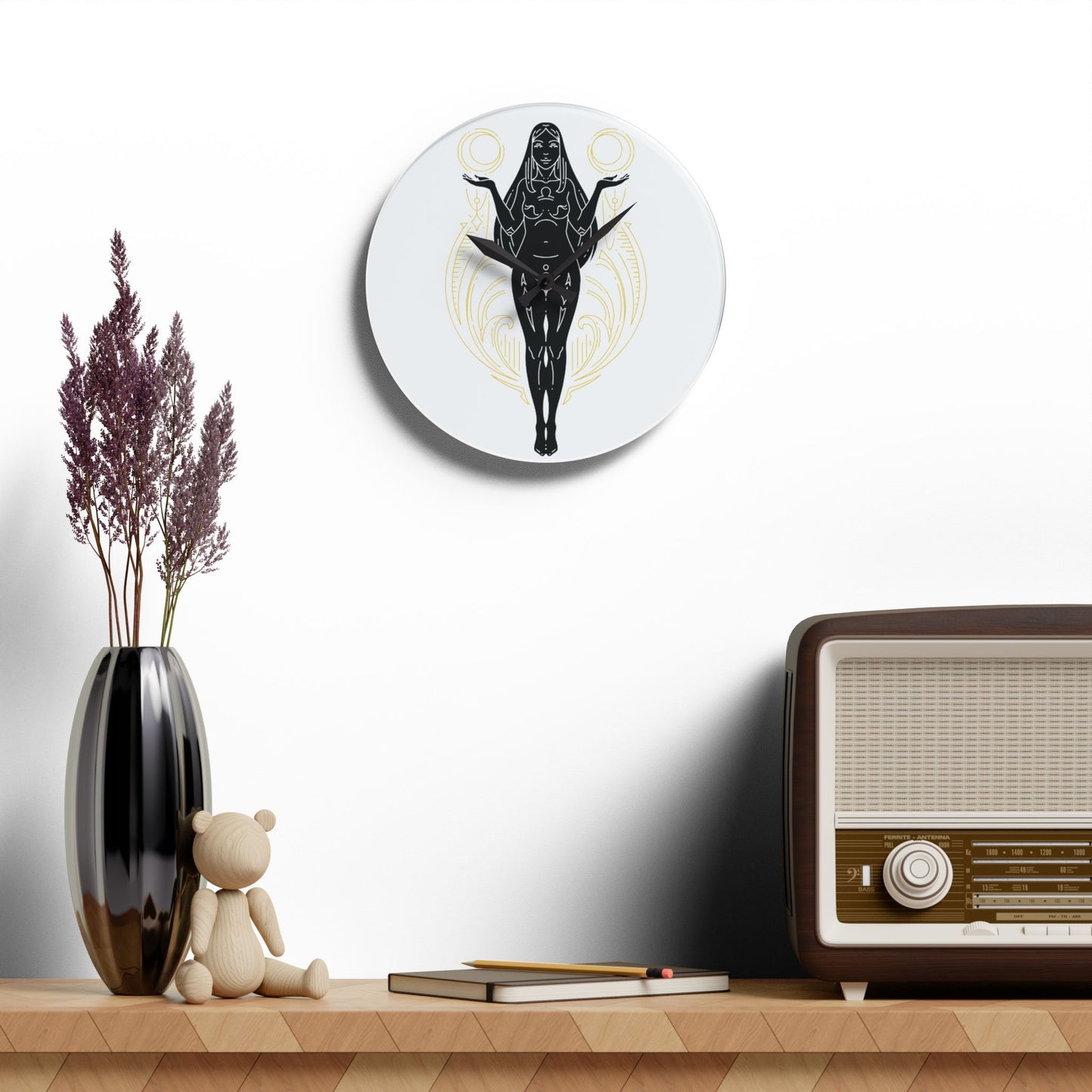 Libra Zodiac Elegant Goddess Acrylic Wall Clock | Unique Home Decor, Artful Timepiece, Gift for Her, Boho Wall Art, Modern Living Room